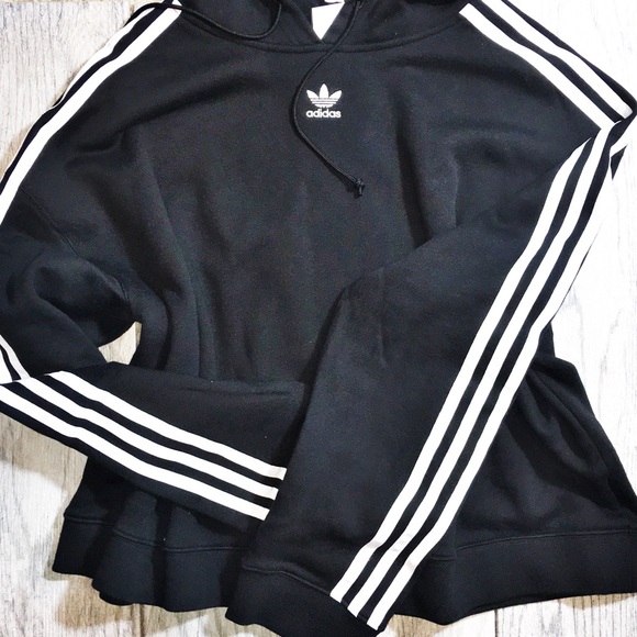 NEW Adidas Black Cropped Hoodie Sweatshirt - Picture 4 of 6